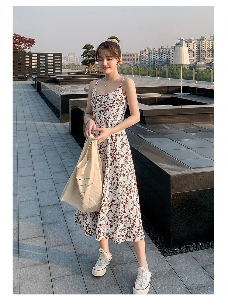 Floral strap dress women's waist slimming summer small fresh 2024 new long skirt foreign trade women's wholesale