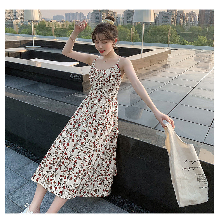 Floral strap dress women's waist slimming summer small fresh 2024 new long skirt foreign trade women's wholesale