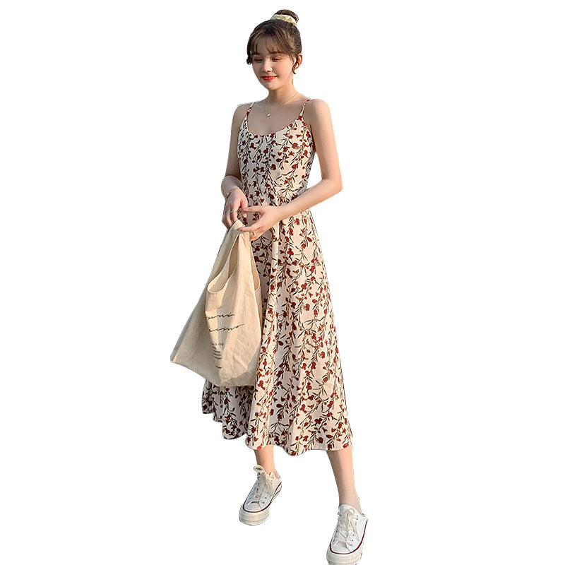 Floral strap dress women's waist slimming summer small fresh 2024 new long skirt foreign trade women's wholesale