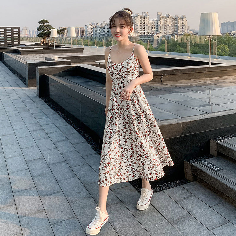 Floral strap dress women's waist slimming summer small fresh 2024 new long skirt foreign trade women's wholesale