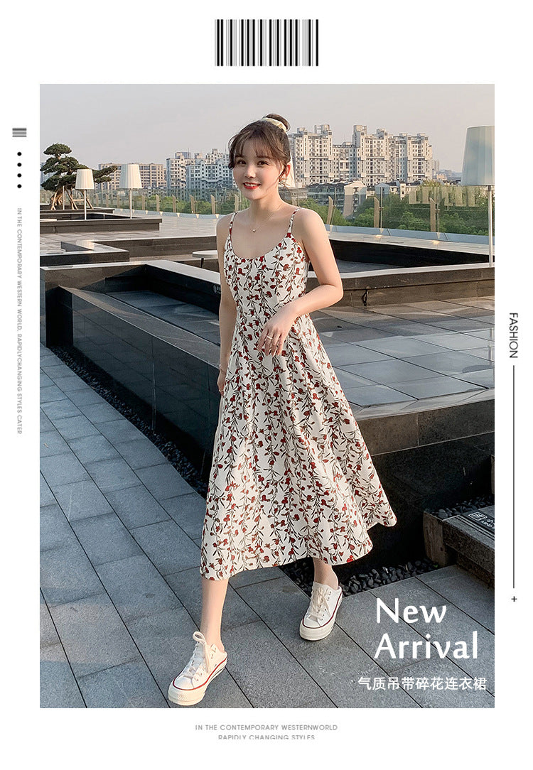 Floral strap dress women's waist slimming summer small fresh 2024 new long skirt foreign trade women's wholesale