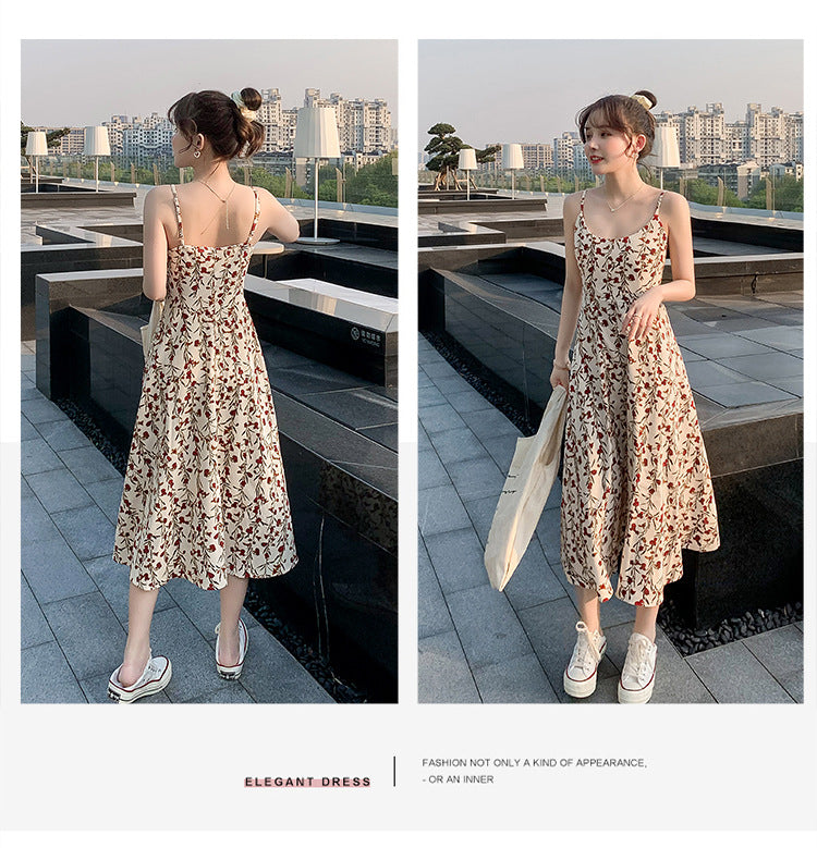 Floral strap dress women's waist slimming summer small fresh 2024 new long skirt foreign trade women's wholesale
