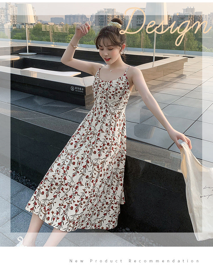 Floral strap dress women's waist slimming summer small fresh 2024 new long skirt foreign trade women's wholesale
