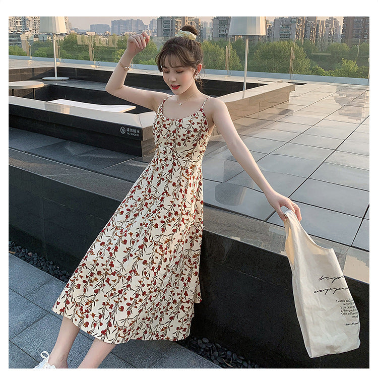 Floral strap dress women's waist slimming summer small fresh 2024 new long skirt foreign trade women's wholesale