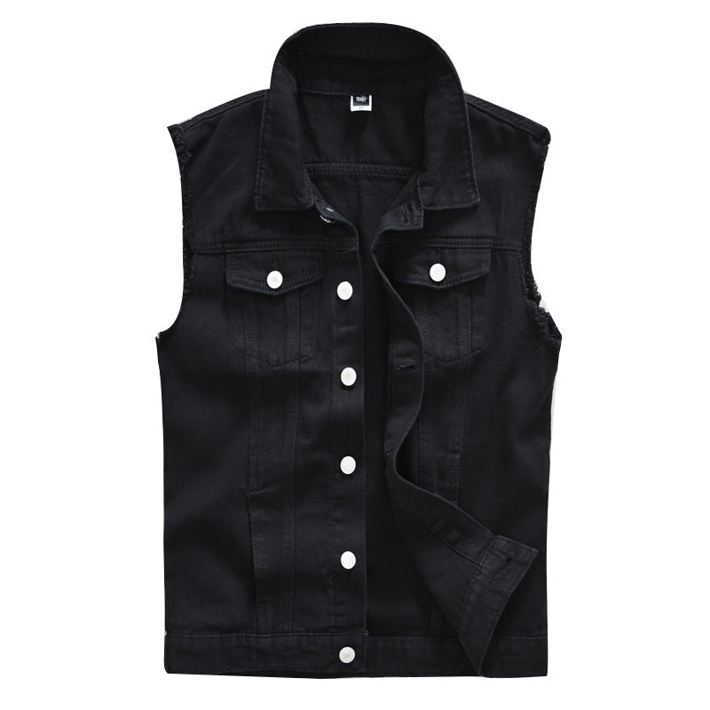 Trendy Men's Spring, Summer and Autumn Denim Vest Black Trendy Brand Cool Men's Casual Vest Youth Vest