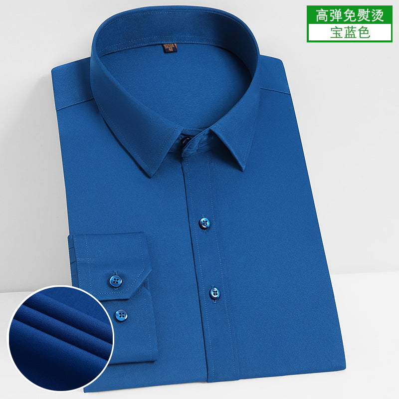 Stretch Comfortable Shirt Men's Long-Sleeved Business Professional Dress Non-Ironing Slim-Fit Korean Style Shirt Interview Pure White Shirt
