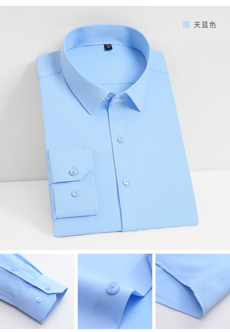 Stretch Comfortable Shirt Men's Long-Sleeved Business Professional Dress Non-Ironing Slim-Fit Korean Style Shirt Interview Pure White Shirt