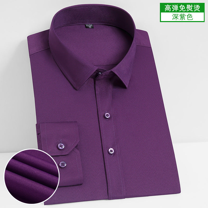 Stretch Comfortable Shirt Men's Long-Sleeved Business Professional Dress Non-Ironing Slim-Fit Korean Style Shirt Interview Pure White Shirt