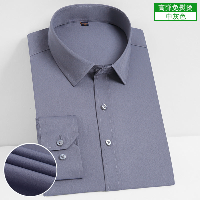 Stretch Comfortable Shirt Men's Long-Sleeved Business Professional Dress Non-Ironing Slim-Fit Korean Style Shirt Interview Pure White Shirt