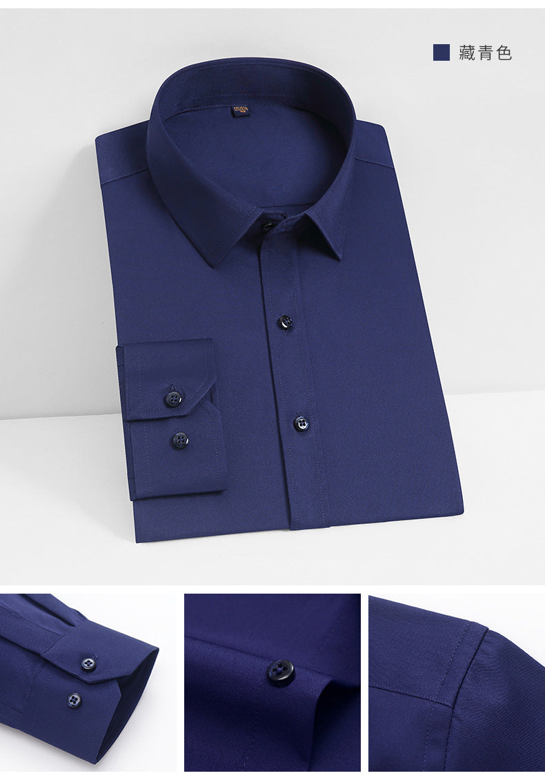 Stretch Comfortable Shirt Men's Long-Sleeved Business Professional Dress Non-Ironing Slim-Fit Korean Style Shirt Interview Pure White Shirt