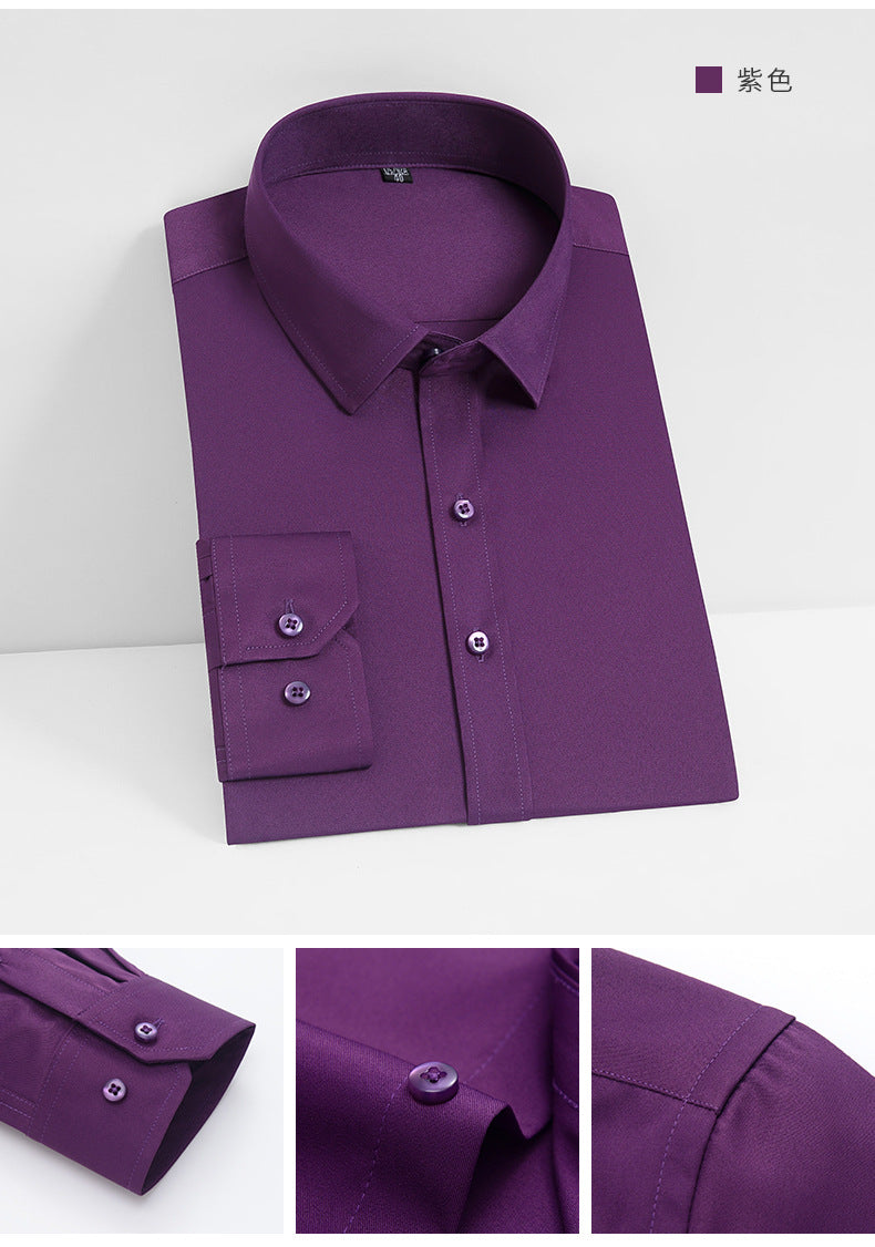 Stretch Comfortable Shirt Men's Long-Sleeved Business Professional Dress Non-Ironing Slim-Fit Korean Style Shirt Interview Pure White Shirt