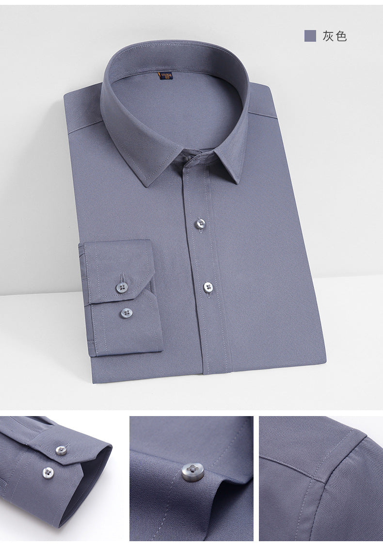 Stretch Comfortable Shirt Men's Long-Sleeved Business Professional Dress Non-Ironing Slim-Fit Korean Style Shirt Interview Pure White Shirt