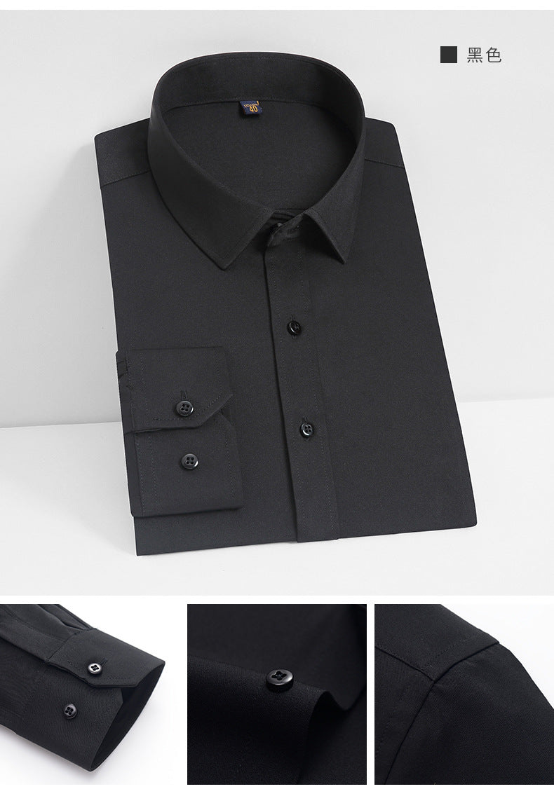 Stretch Comfortable Shirt Men's Long-Sleeved Business Professional Dress Non-Ironing Slim-Fit Korean Style Shirt Interview Pure White Shirt