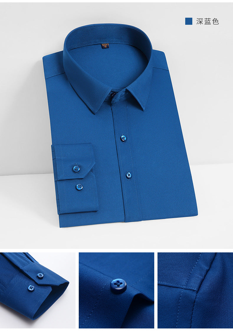 Stretch Comfortable Shirt Men's Long-Sleeved Business Professional Dress Non-Ironing Slim-Fit Korean Style Shirt Interview Pure White Shirt