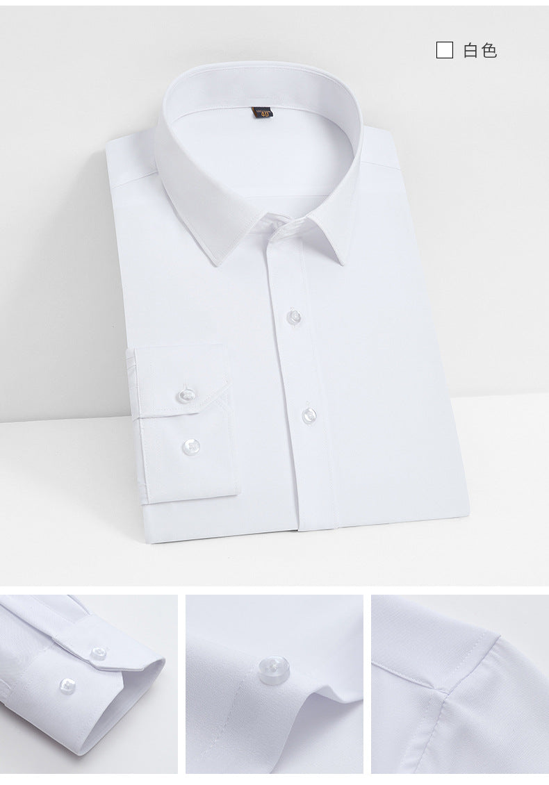 Stretch Comfortable Shirt Men's Long-Sleeved Business Professional Dress Non-Ironing Slim-Fit Korean Style Shirt Interview Pure White Shirt