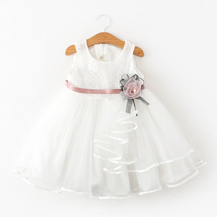 Sleeveless Baby Kids Lace Mesh Dresses for Children's Wedding Party Clothing Princess Girls Flowers Dress