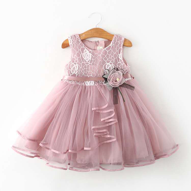 Sleeveless Baby Kids Lace Mesh Dresses for Children's Wedding Party Clothing Princess Girls Flowers Dress