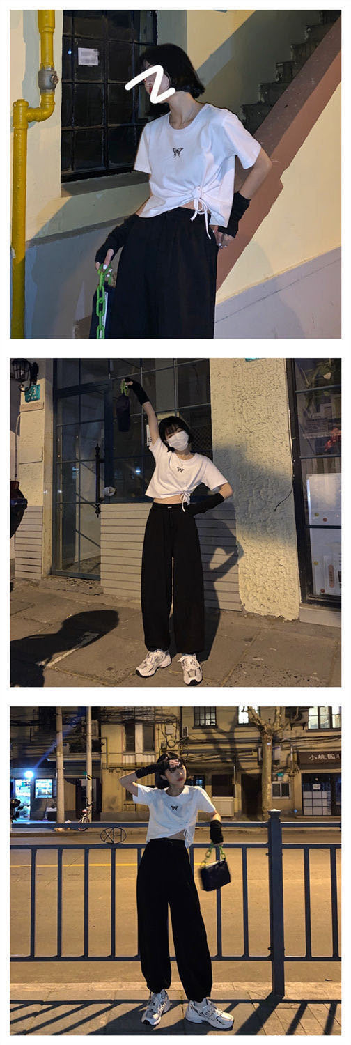 Women's Athletic Casual Pants Autumn 2025 New High-Waisted Jogger Cropped Pants Korean Style Loose Wide-Leg Pants Wholesale