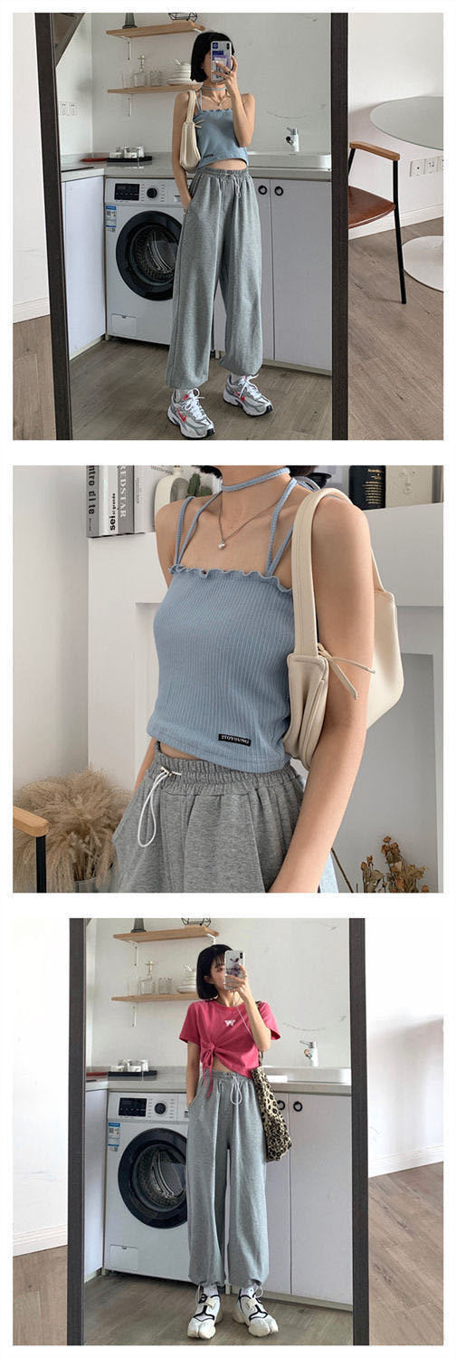 Women's Athletic Casual Pants Autumn 2025 New High-Waisted Jogger Cropped Pants Korean Style Loose Wide-Leg Pants Wholesale