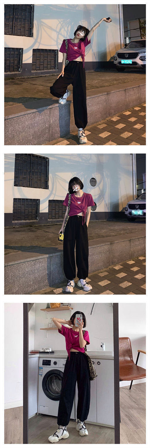 Women's Athletic Casual Pants Autumn 2025 New High-Waisted Jogger Cropped Pants Korean Style Loose Wide-Leg Pants Wholesale