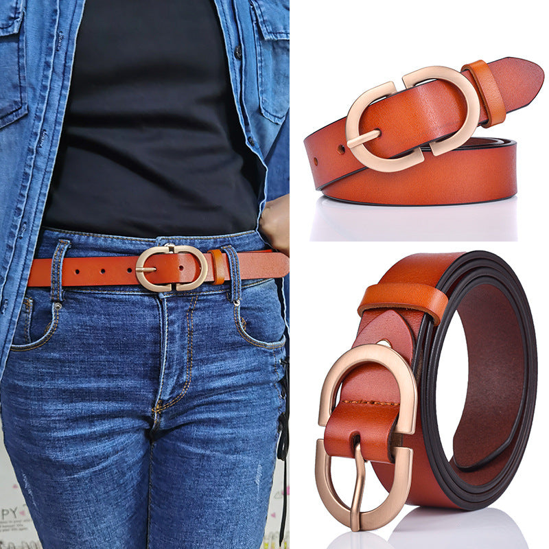 New ladies belt leather cowhide belt buckle Joker casual retro pants with a generation of factory outlets