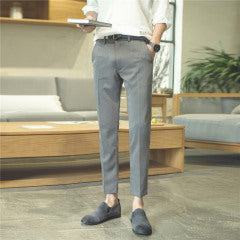 Spring and summer leggings suit pants British trousers men's business casual pants Korean slim straight black thin
