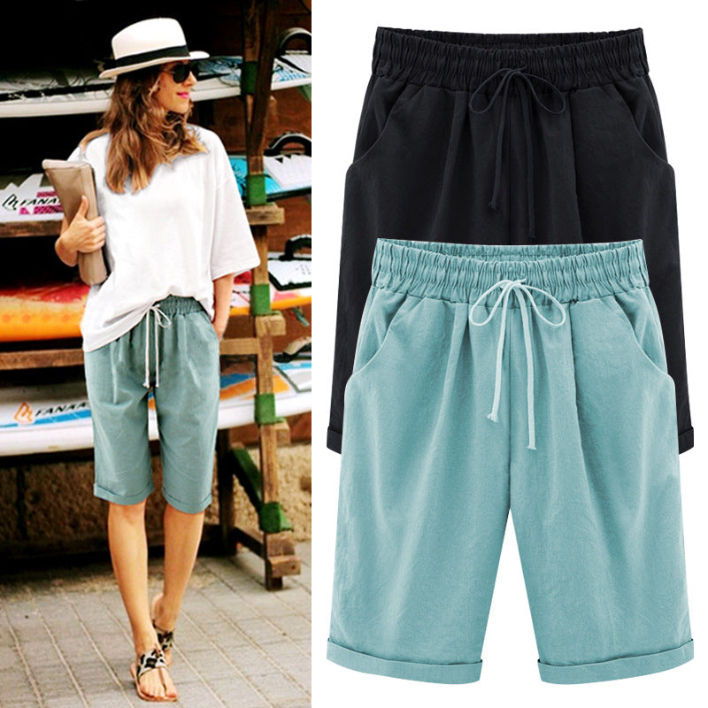 2026 Spring New Cotton Spandex Mid-Waist Loose Harem Shorts Street Fashion Drawstring Casual Pants Women's Pants