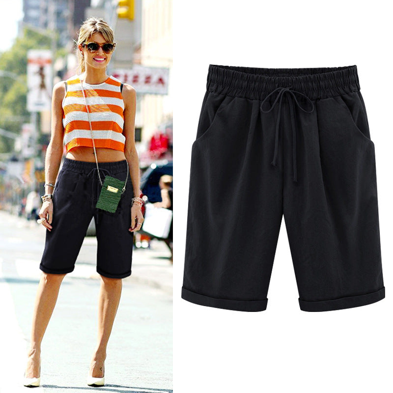 2026 Spring New Cotton Spandex Mid-Waist Loose Harem Shorts Street Fashion Drawstring Casual Pants Women's Pants