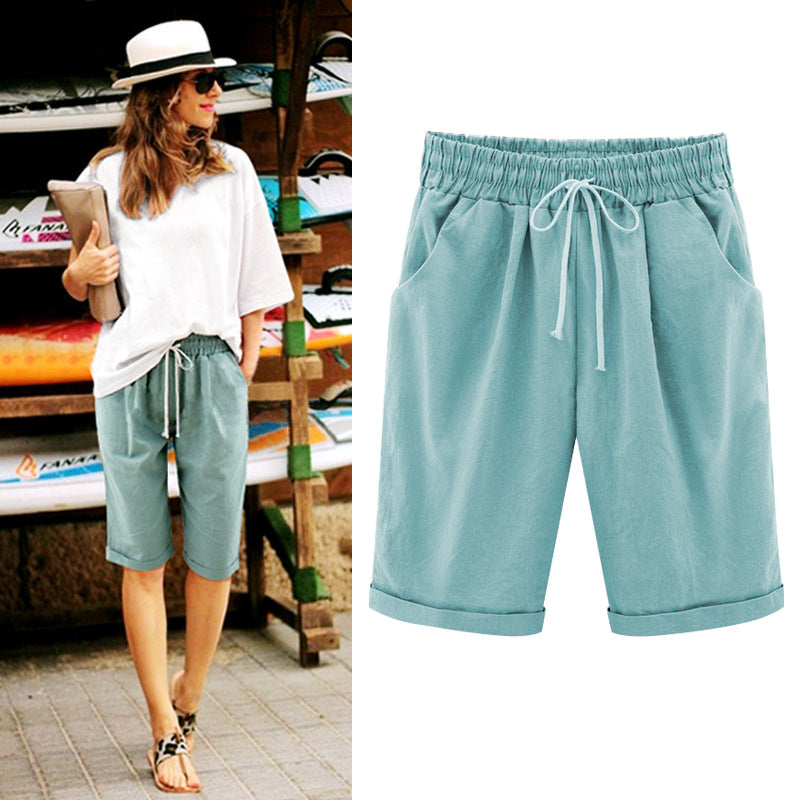 2026 Spring New Cotton Spandex Mid-Waist Loose Harem Shorts Street Fashion Drawstring Casual Pants Women's Pants