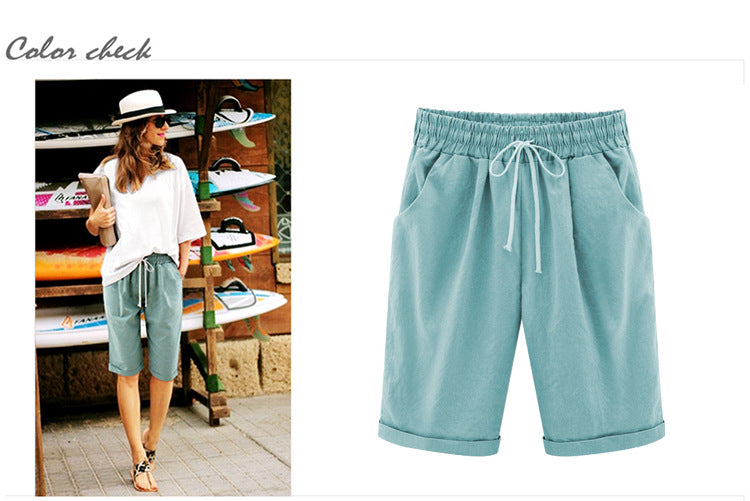 2026 Spring New Cotton Spandex Mid-Waist Loose Harem Shorts Street Fashion Drawstring Casual Pants Women's Pants