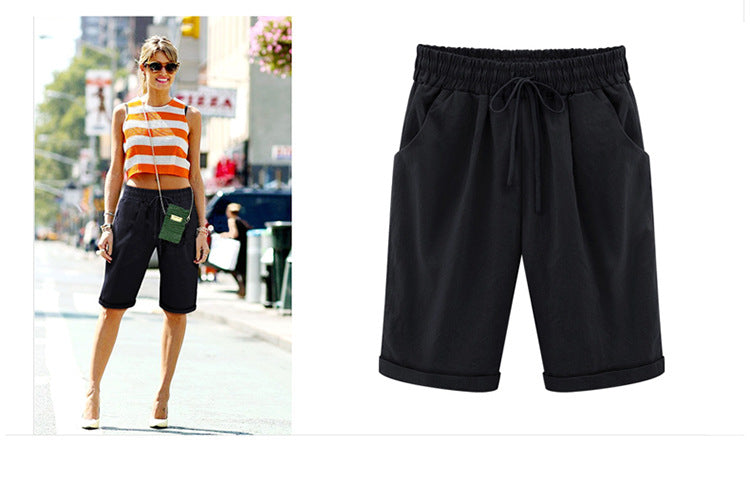 2026 Spring New Cotton Spandex Mid-Waist Loose Harem Shorts Street Fashion Drawstring Casual Pants Women's Pants