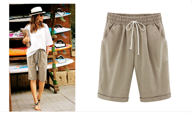 2026 Spring New Cotton Spandex Mid-Waist Loose Harem Shorts Street Fashion Drawstring Casual Pants Women's Pants