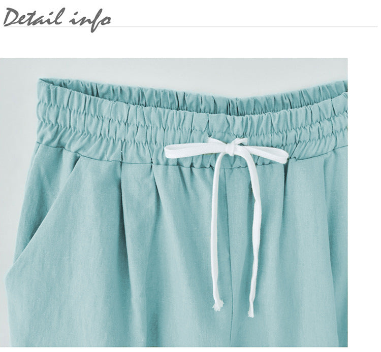 2026 Spring New Cotton Spandex Mid-Waist Loose Harem Shorts Street Fashion Drawstring Casual Pants Women's Pants