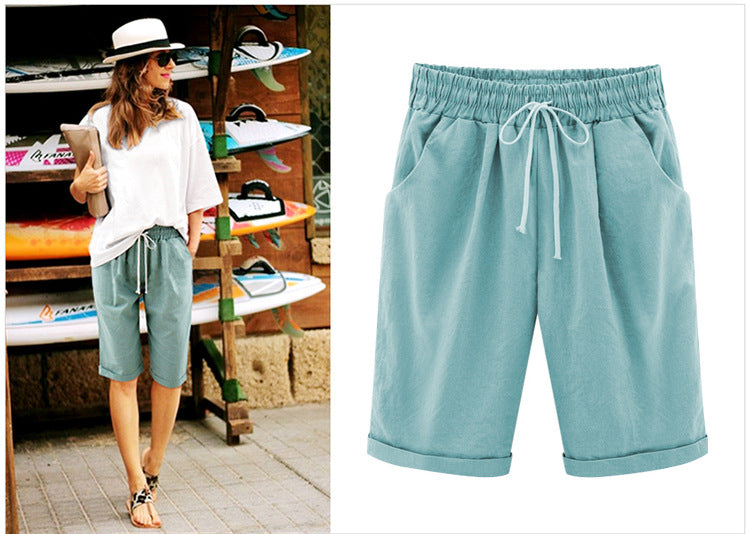 2026 Spring New Cotton Spandex Mid-Waist Loose Harem Shorts Street Fashion Drawstring Casual Pants Women's Pants