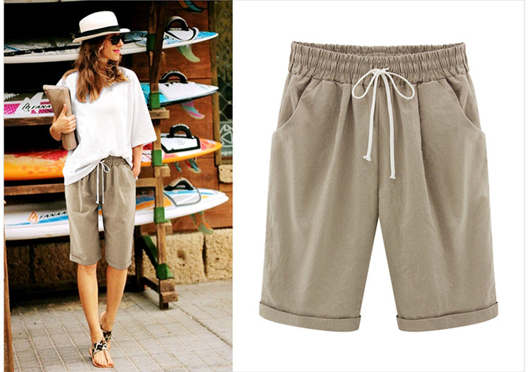 2026 Spring New Cotton Spandex Mid-Waist Loose Harem Shorts Street Fashion Drawstring Casual Pants Women's Pants