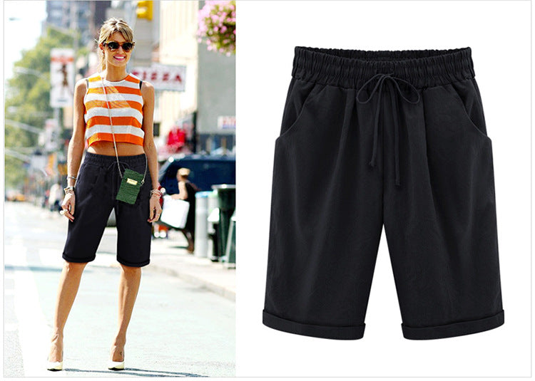 2026 Spring New Cotton Spandex Mid-Waist Loose Harem Shorts Street Fashion Drawstring Casual Pants Women's Pants
