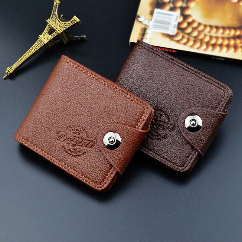 New Men's Wallet, Men's Short Wallet, Fashionable European and American Magnetic Buckle Multi-Card Slot Card Holder, Large Capacity Pebbled Wallet