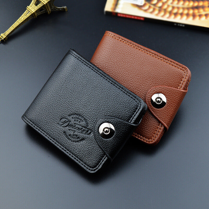 New Men's Wallet, Men's Short Wallet, Fashionable European and American Magnetic Buckle Multi-Card Slot Card Holder, Large Capacity Pebbled Wallet