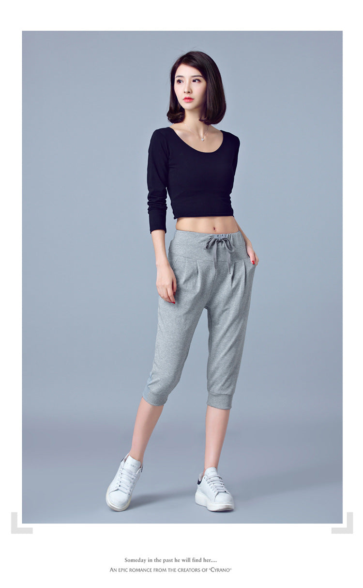 High-Waisted Stretch Cropped Pants for Women, Summer Thin Sports Pants, Loose Harem Pants 100kg Fat mm Large Size Casual Pants for Women