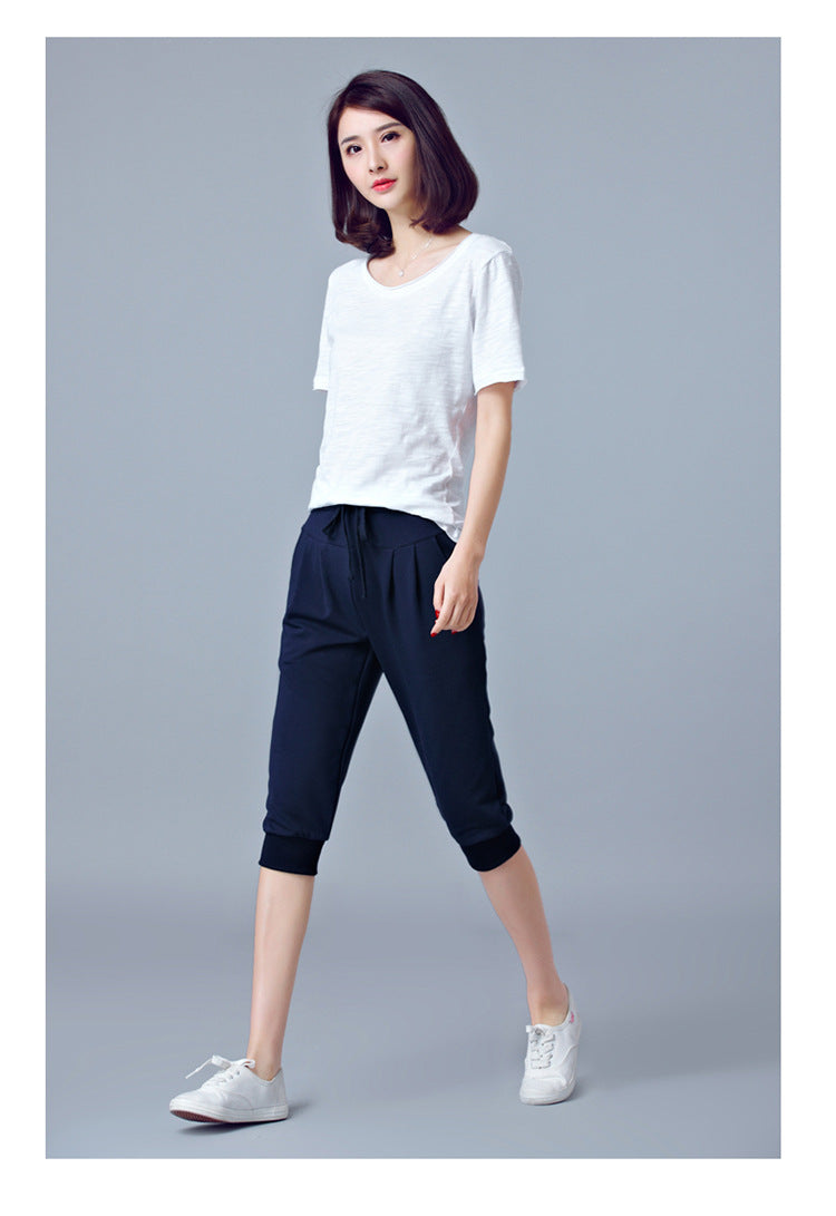 High-Waisted Stretch Cropped Pants for Women, Summer Thin Sports Pants, Loose Harem Pants 100kg Fat mm Large Size Casual Pants for Women