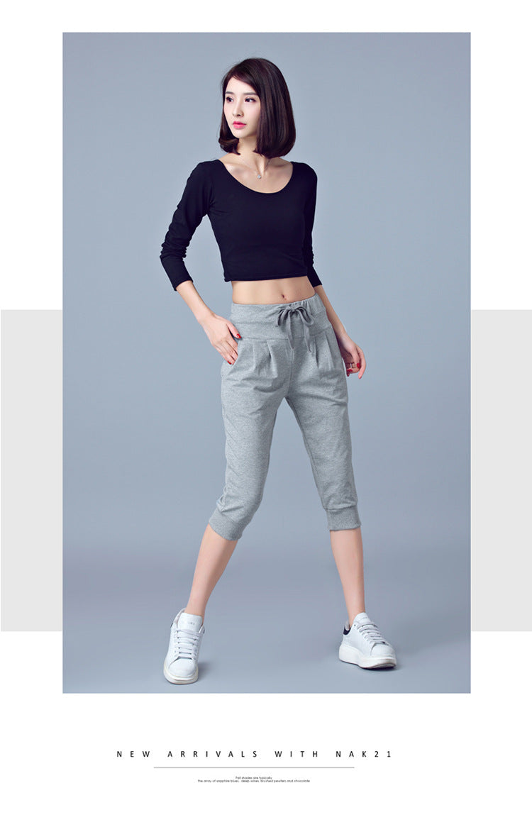 High-Waisted Stretch Cropped Pants for Women, Summer Thin Sports Pants, Loose Harem Pants 100kg Fat mm Large Size Casual Pants for Women