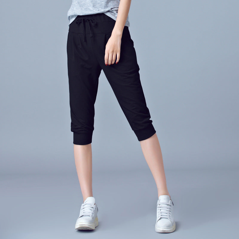 High-Waisted Stretch Cropped Pants for Women, Summer Thin Sports Pants, Loose Harem Pants 100kg Fat mm Large Size Casual Pants for Women