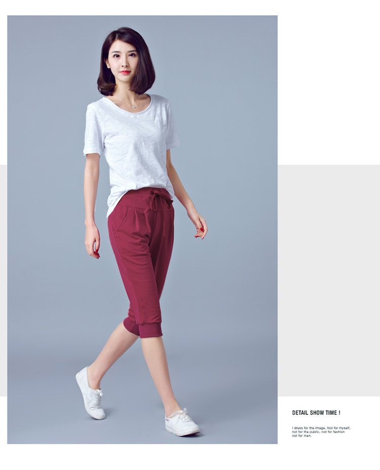 High-Waisted Stretch Cropped Pants for Women, Summer Thin Sports Pants, Loose Harem Pants 100kg Fat mm Large Size Casual Pants for Women