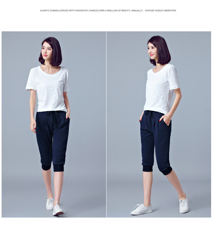 High-Waisted Stretch Cropped Pants for Women, Summer Thin Sports Pants, Loose Harem Pants 100kg Fat mm Large Size Casual Pants for Women