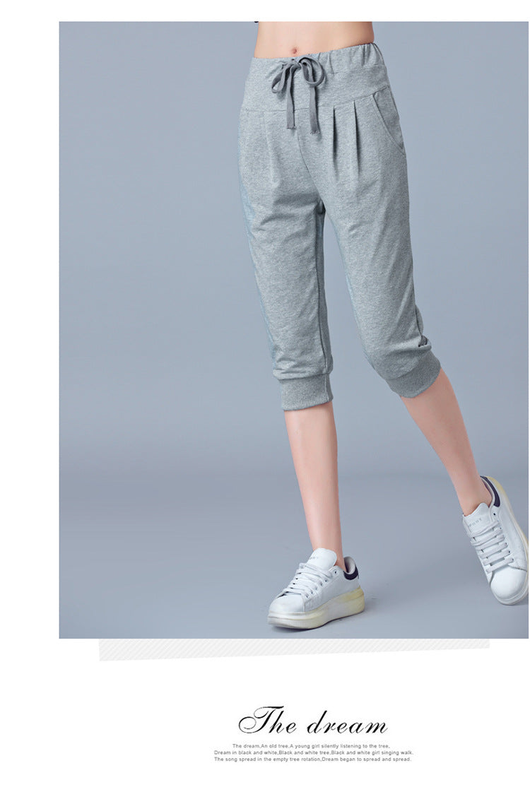 High-Waisted Stretch Cropped Pants for Women, Summer Thin Sports Pants, Loose Harem Pants 100kg Fat mm Large Size Casual Pants for Women