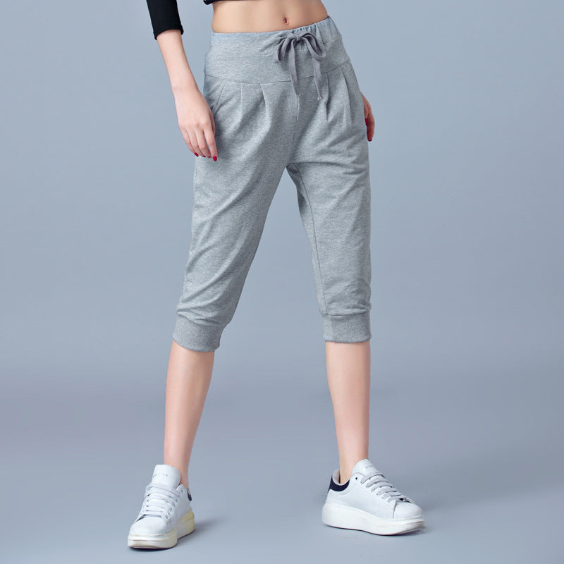 High-Waisted Stretch Cropped Pants for Women, Summer Thin Sports Pants, Loose Harem Pants 100kg Fat mm Large Size Casual Pants for Women