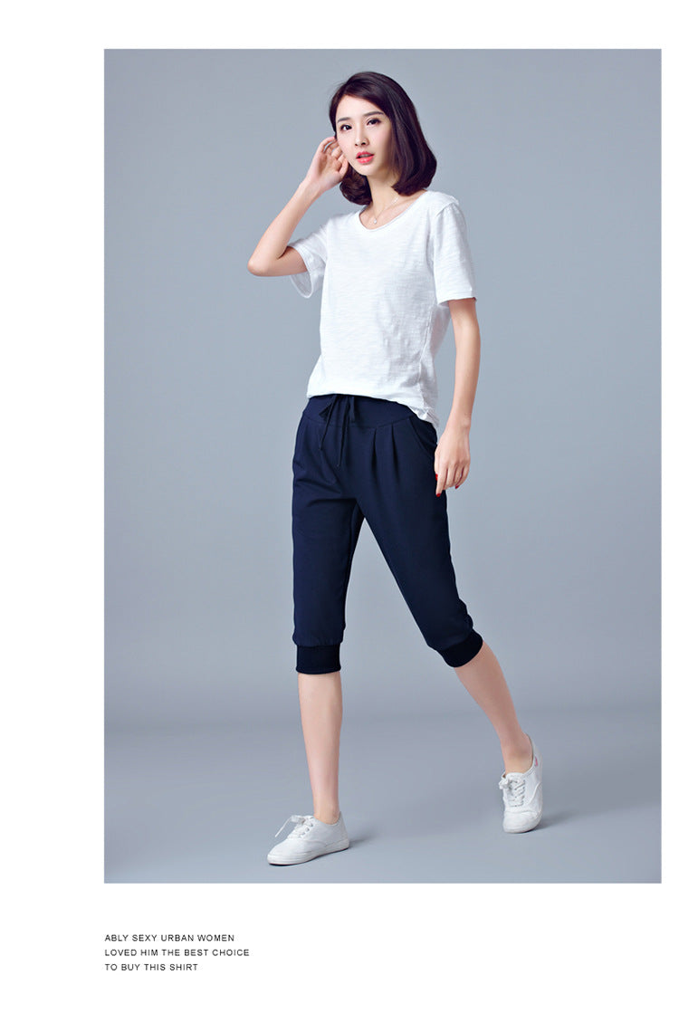 High-Waisted Stretch Cropped Pants for Women, Summer Thin Sports Pants, Loose Harem Pants 100kg Fat mm Large Size Casual Pants for Women
