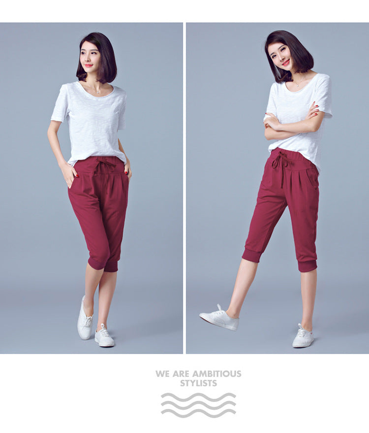 High-Waisted Stretch Cropped Pants for Women, Summer Thin Sports Pants, Loose Harem Pants 100kg Fat mm Large Size Casual Pants for Women