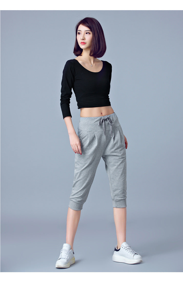 High-Waisted Stretch Cropped Pants for Women, Summer Thin Sports Pants, Loose Harem Pants 100kg Fat mm Large Size Casual Pants for Women
