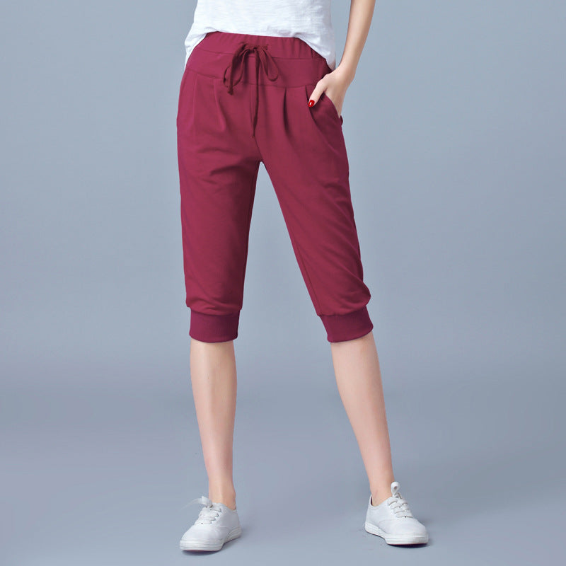 High-Waisted Stretch Cropped Pants for Women, Summer Thin Sports Pants, Loose Harem Pants 100kg Fat mm Large Size Casual Pants for Women